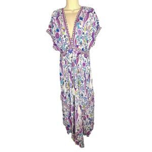 Vivimos Vintage Boho Floral Cottage So Large Multicolor Summer Beach Flowy Boho